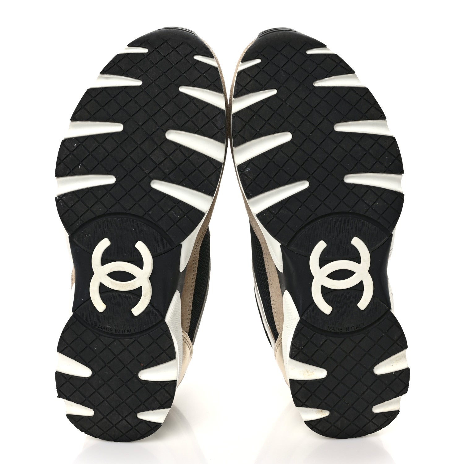 Chanel Calfskin Fabric Womens CC Sneakers 37 Black White Silver 5 of 8