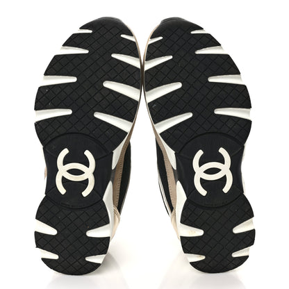Chanel Calfskin Fabric Womens CC Sneakers 37 Black White Silver 5 of 8