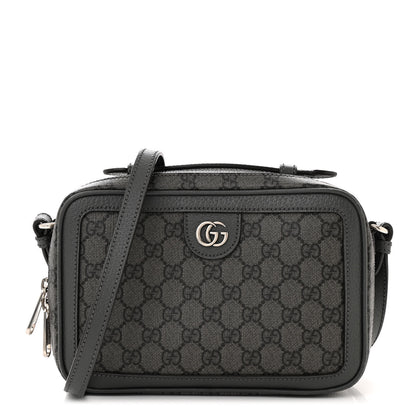 Gucci GG Supreme Monogram Textured Dollar Calfskin Small Ophidia Top Handle Shoulder Grey Black Graphite Grey 1 of 15