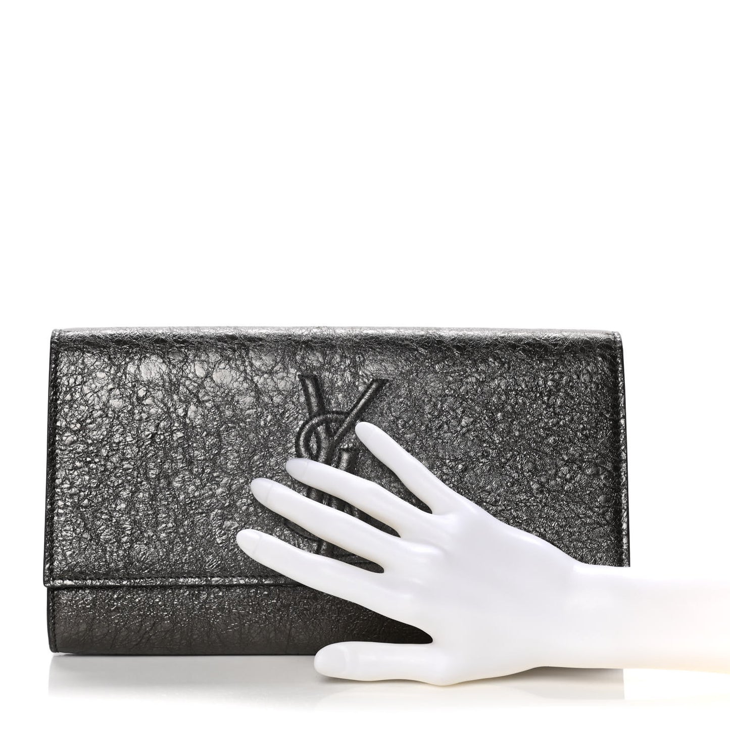 Metallic Textured Calfskin Large Belle De Jour Clutch Dark Silver