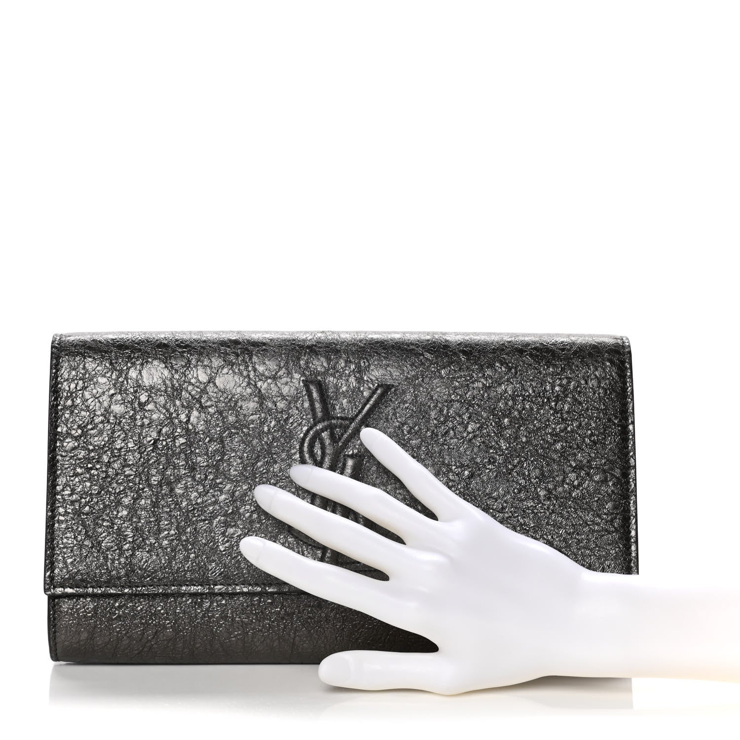 Saint Laurent Metallic Textured Calfskin Large Belle De Jour Clutch Dark Silver 2 of 12