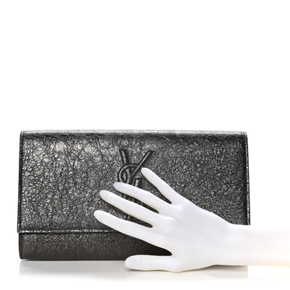 Saint Laurent Metallic Textured Calfskin Large Belle De Jour Clutch Dark Silver 2 of 12