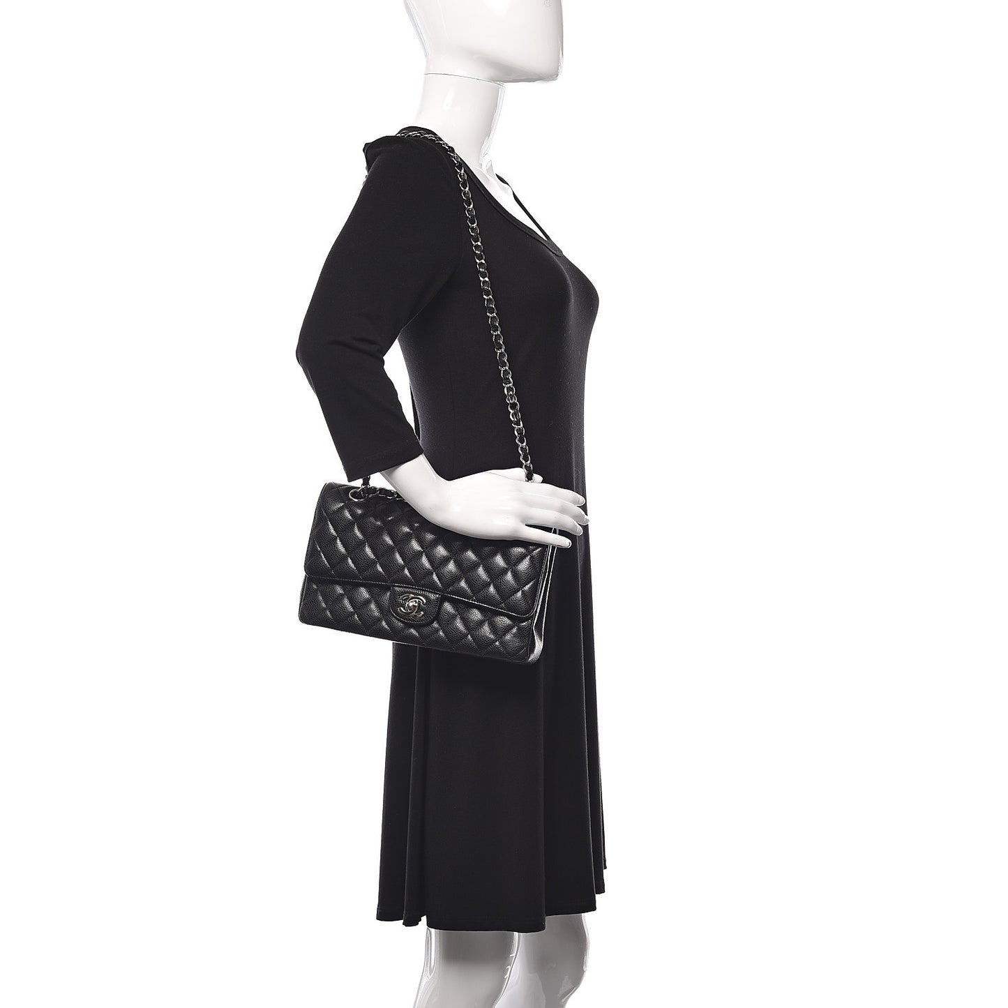 Caviar Quilted Medium Double Flap Black
