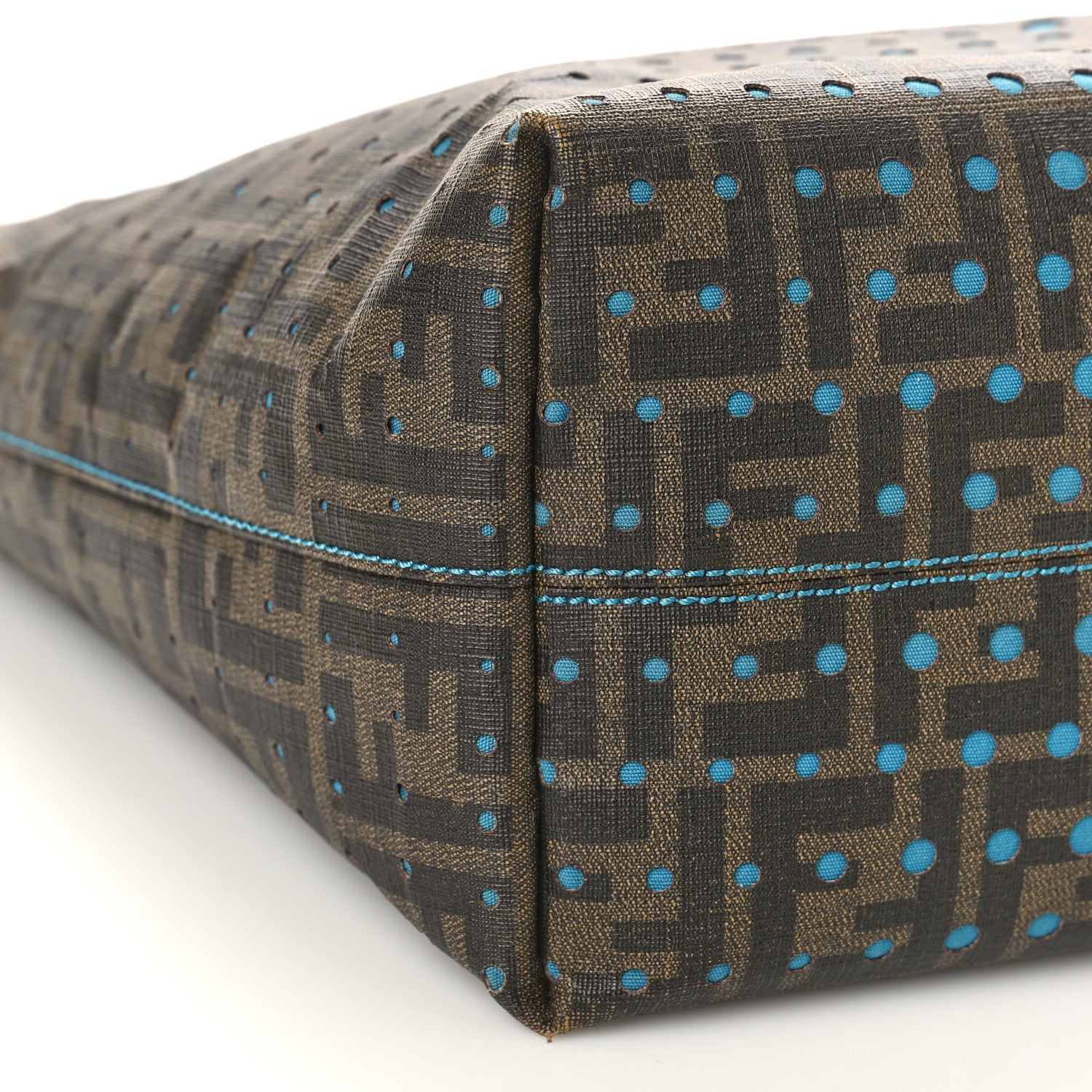 Fendi Zucca Spalmati Perforated Medium Roll Tote Tobacco Pavone 7 of 9