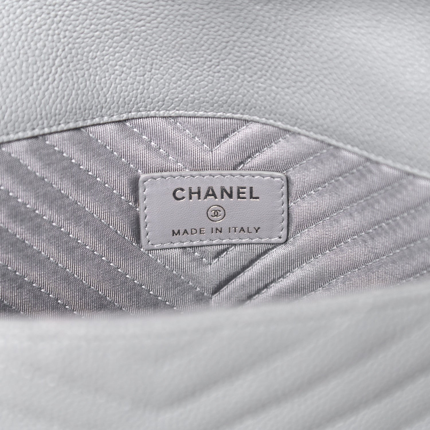 Chanel Caviar Chevron Quilted Small Statement Pouch Grey 6 of 10