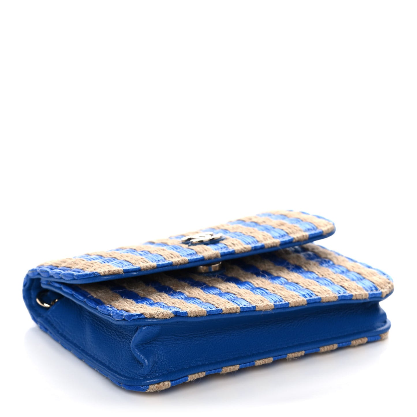 Raffia Jute Striped Belt Bag Blue Beige