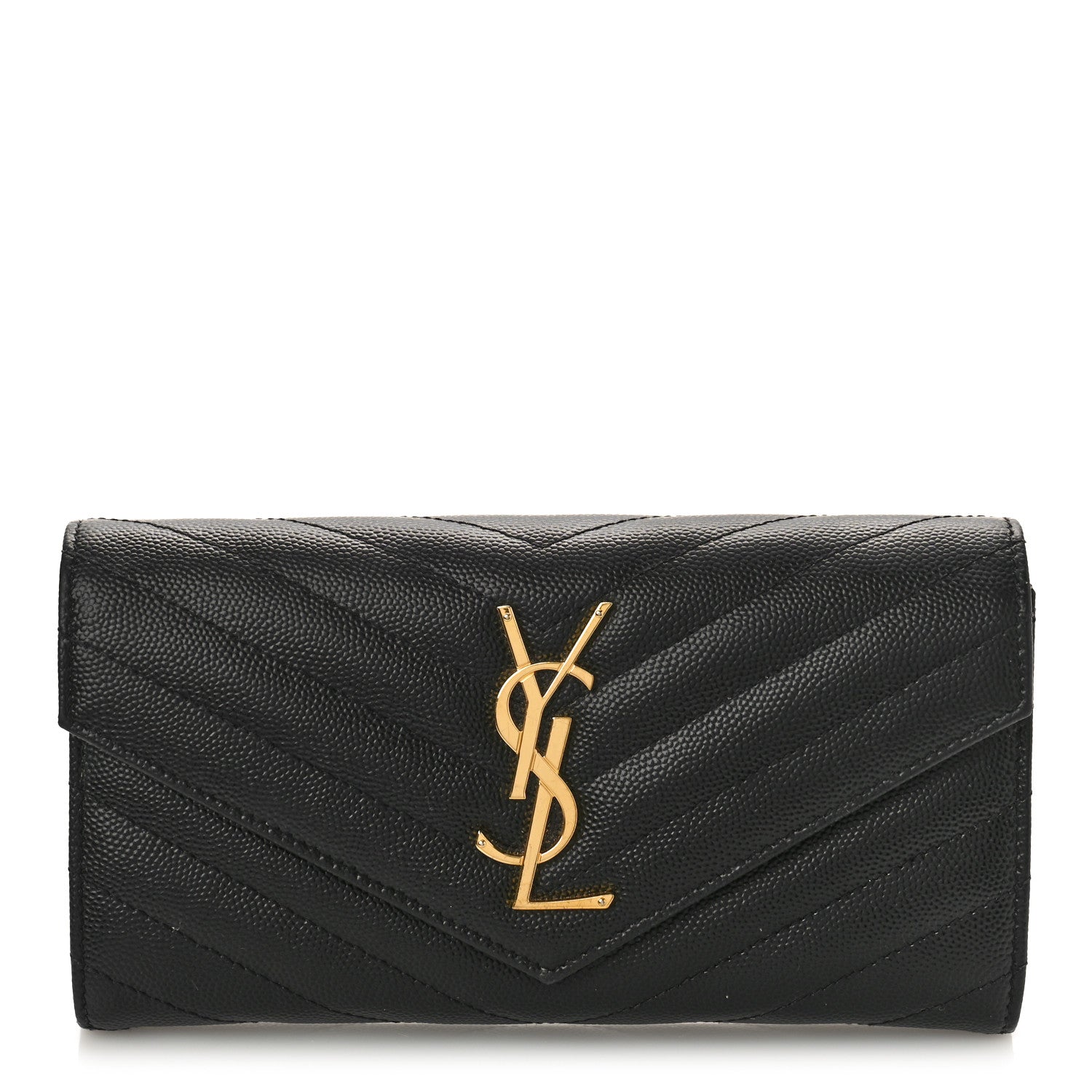 Saint Laurent Grain De Poudre Matelasse Chevron Monogram Flap Wallet Black 1 of 8