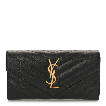 Saint Laurent Grain De Poudre Matelasse Chevron Monogram Flap Wallet Black 1 of 8