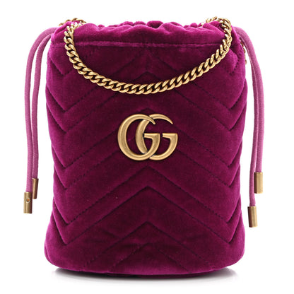 Gucci Velvet Matelasse Mini GG Marmont 2.0 Bucket Bag Fuchsia Violet Cyclamen 1 of 11