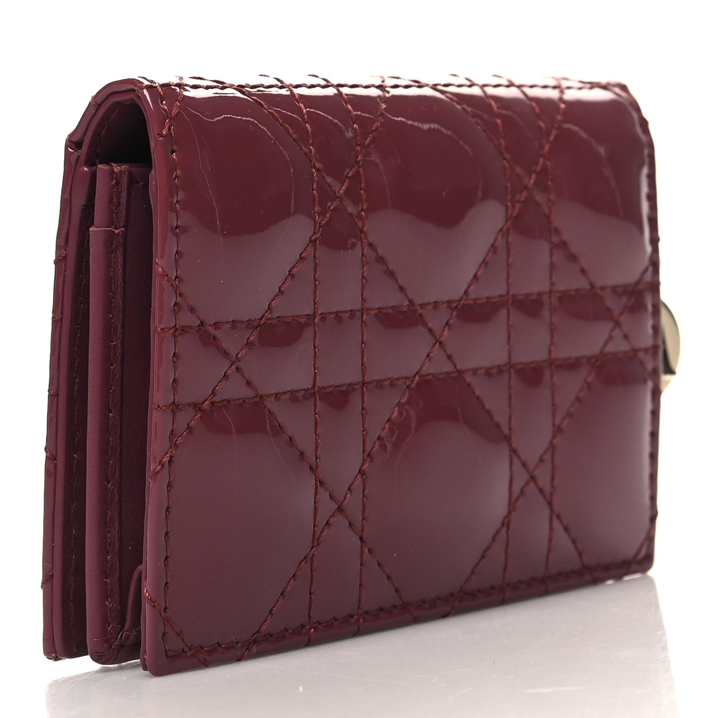 Patent Cannage Small Lady Dior Flap Card Holder Pink
