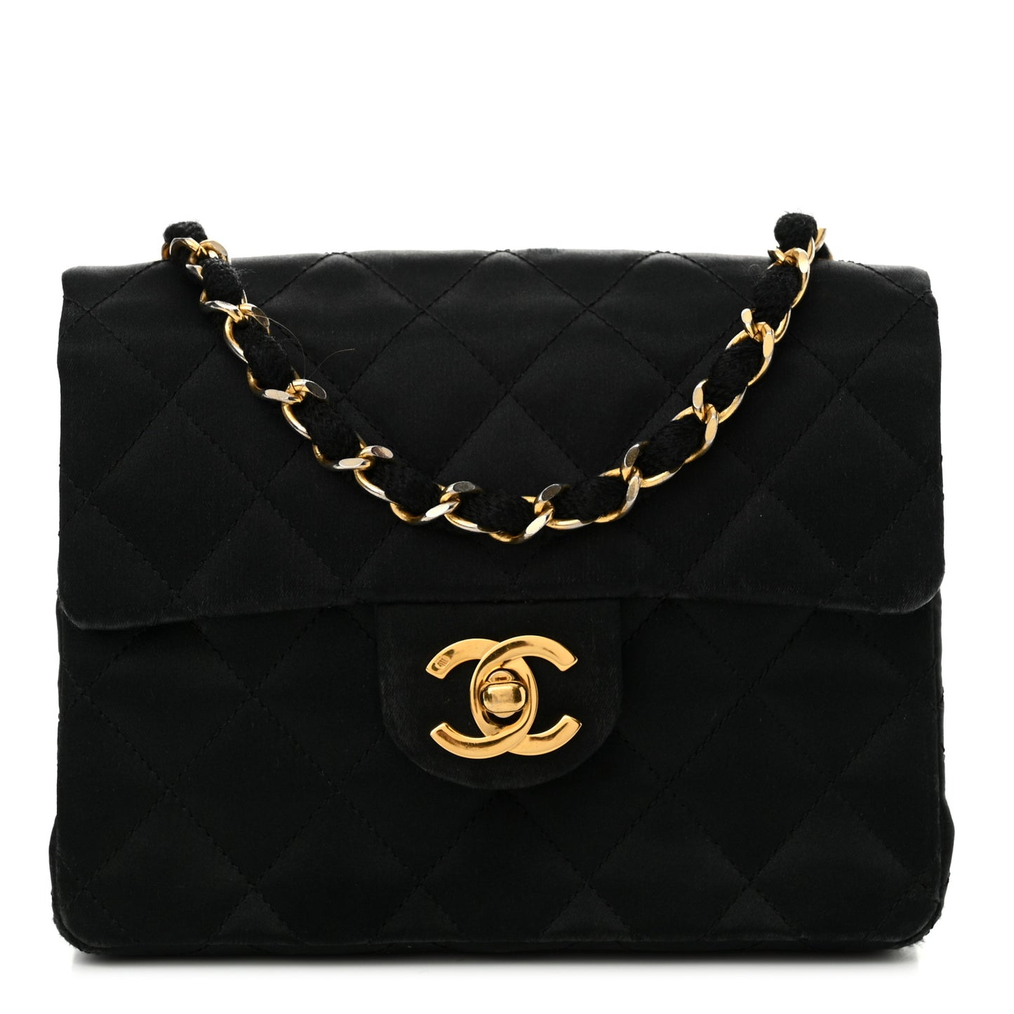 Satin Quilted Mini Square Flap Black