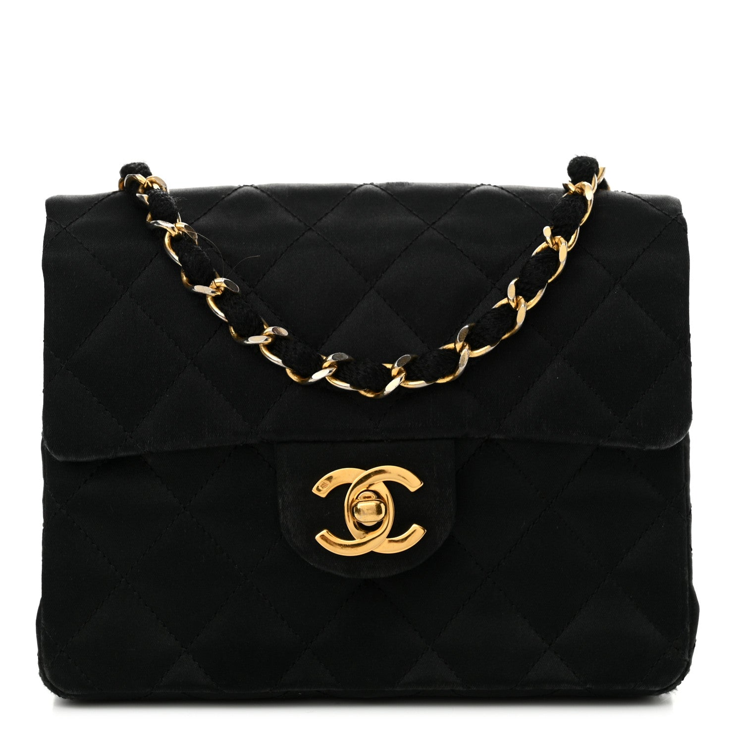 Chanel Satin Quilted Mini Square Flap Black 1 of 16