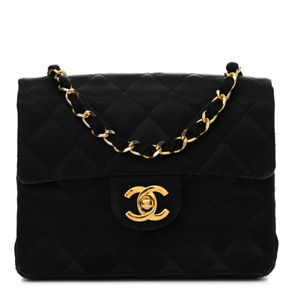 Chanel Satin Quilted Mini Square Flap Black 1 of 16