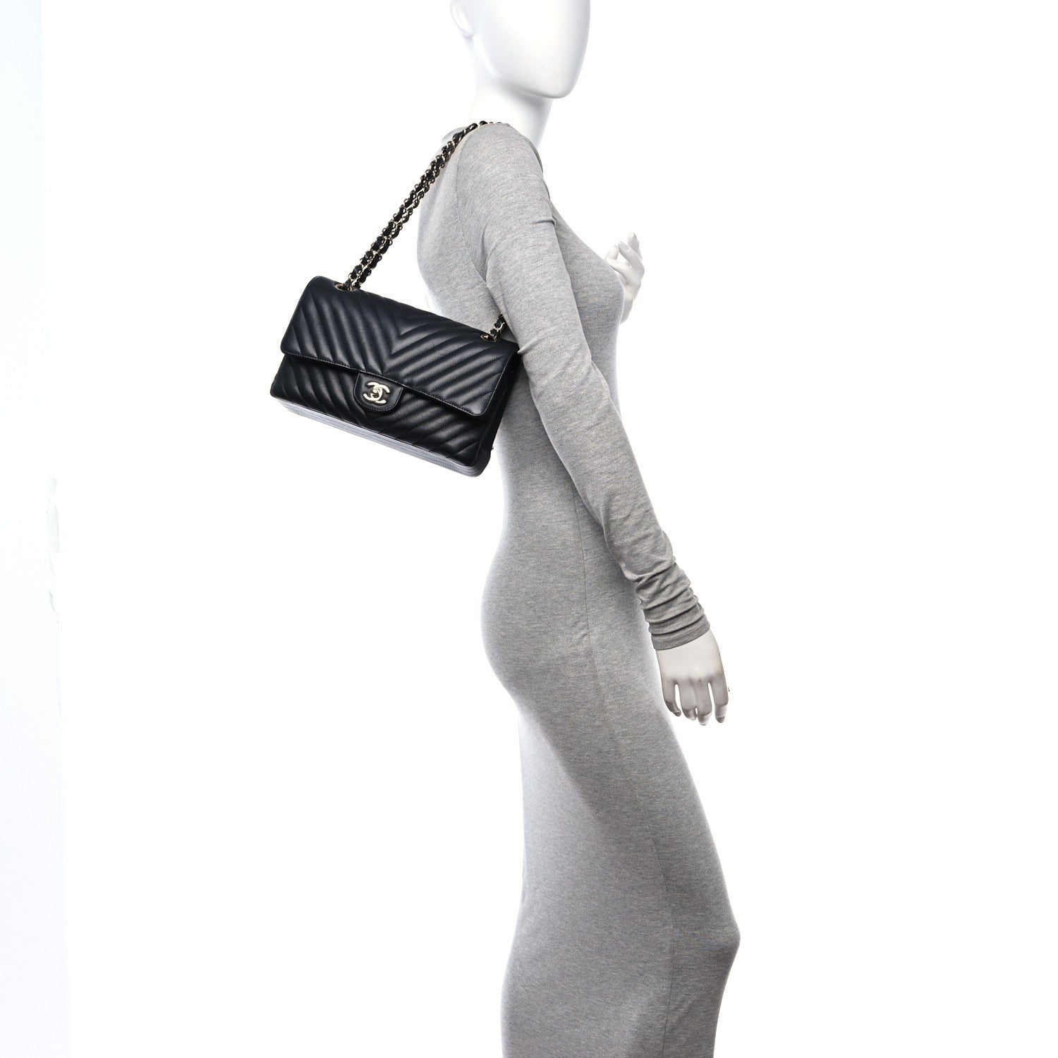 Chanel Caviar Chevron Quilted Medium Double Flap Black 2 of 11