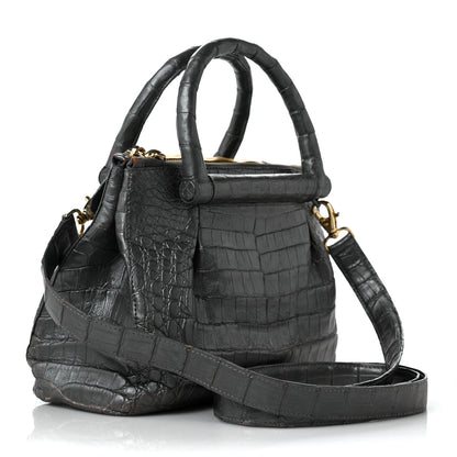 Nancy Gonzalez Metallic Crocodile Top Handle Shoulder Bag Anthracite 3 of 10