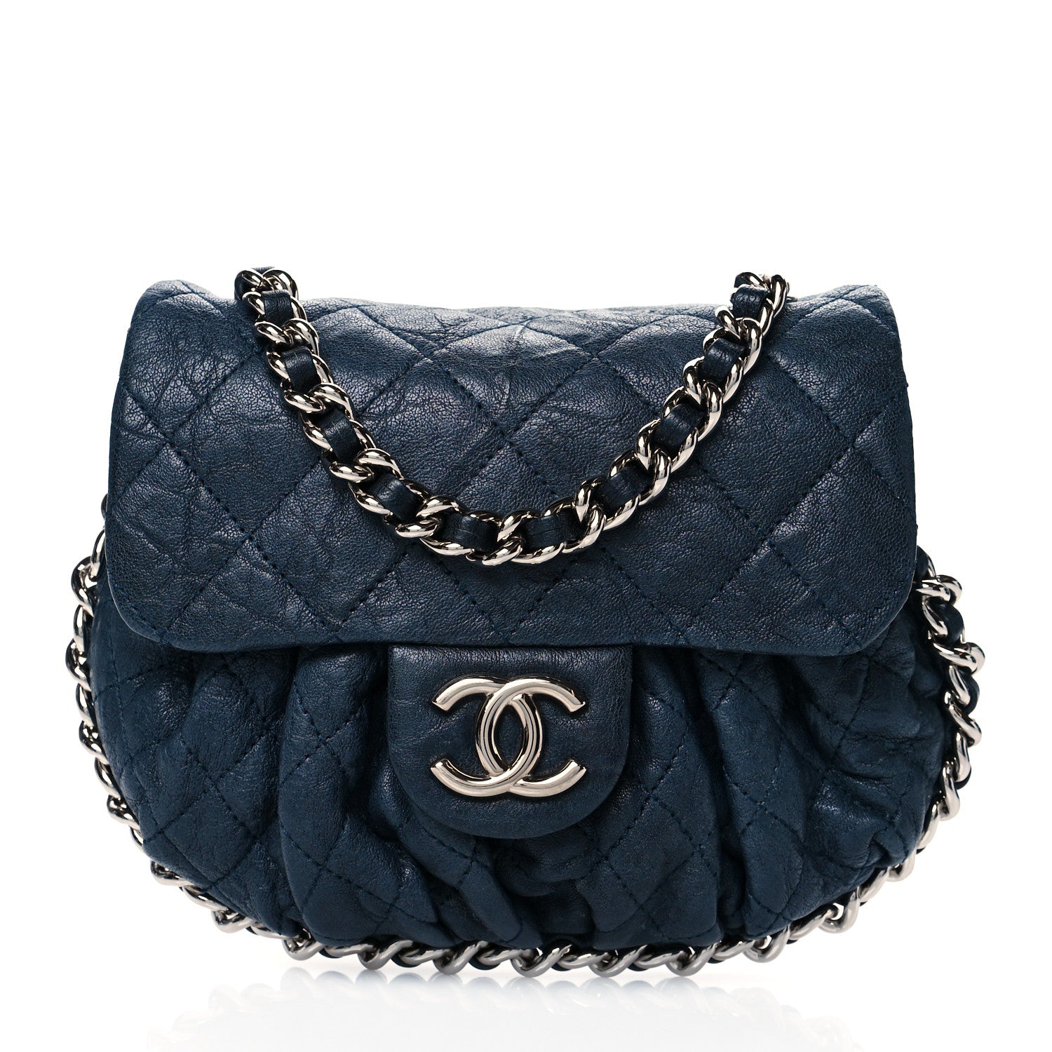 Chanel Washed Lambskin Quilted Mini Chain Around Flap Navy Blue 1 of 11