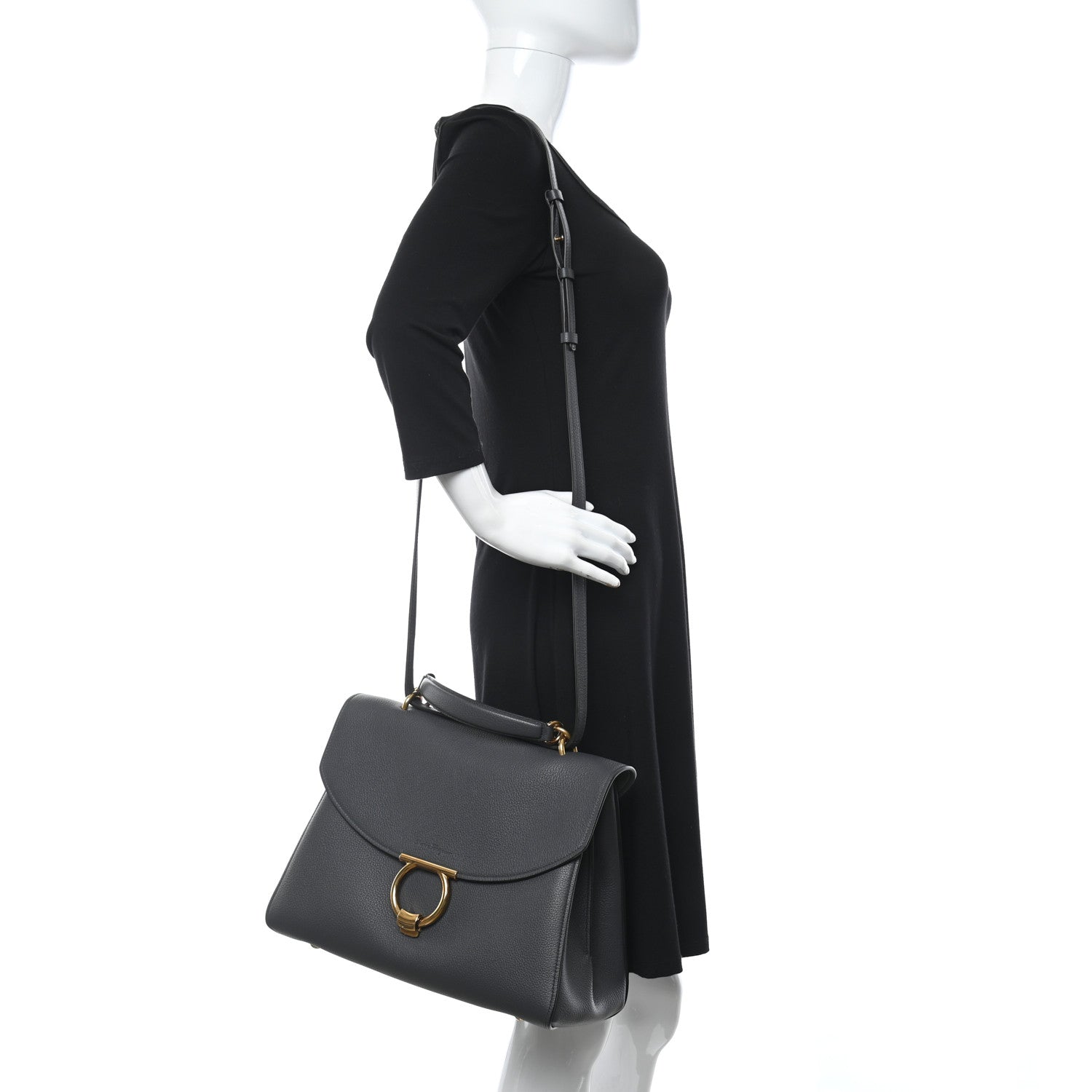 Salvatore Ferragamo Calfskin Medium Margot Top Handle Satchel Grey 2 of 10