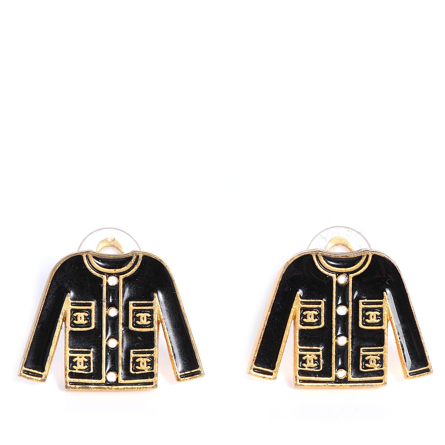 Chanel Enamel CC Jacket Clip On Earrings Black Gold 1 of 6