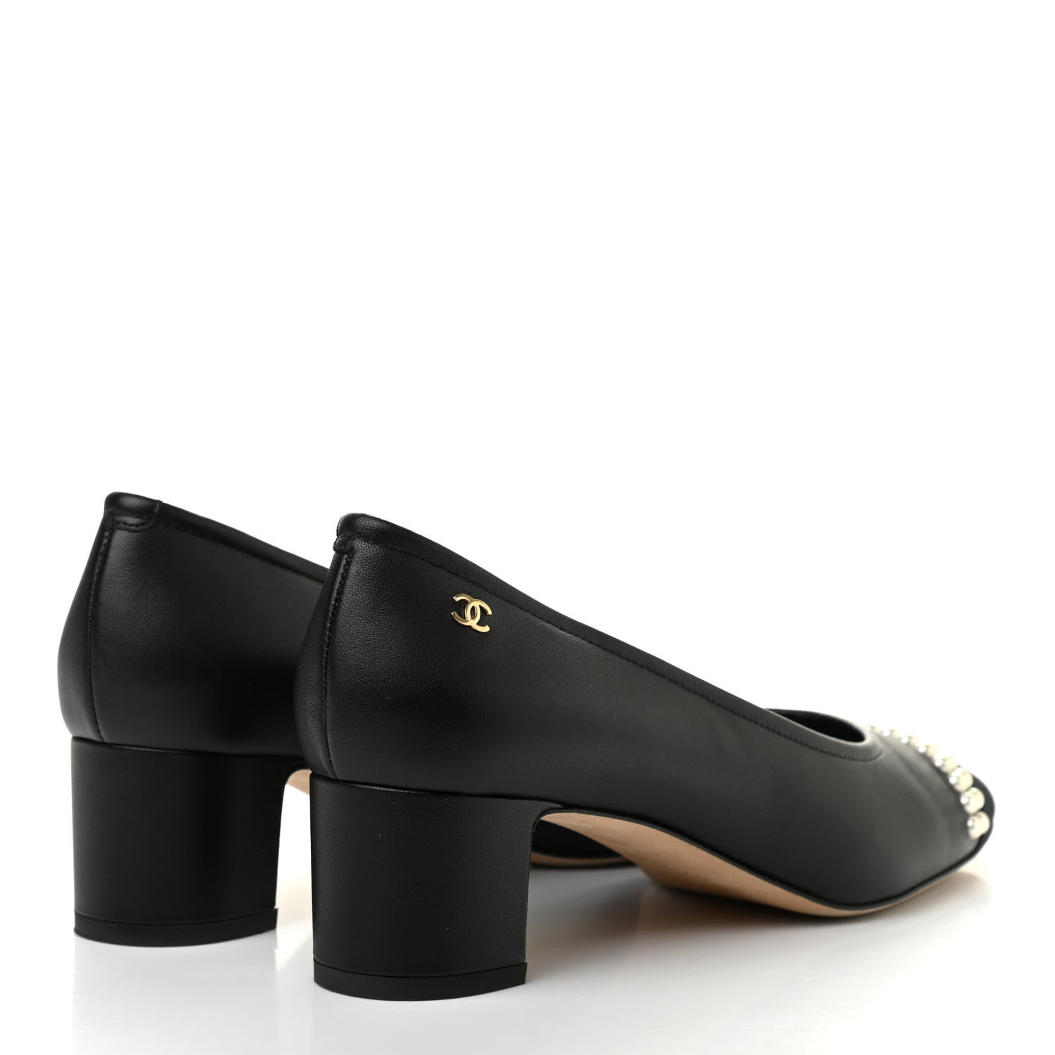 Chanel Lambskin Grosgrain Pearl Cap Toe CC Pumps 38.5 Black 4 of 8