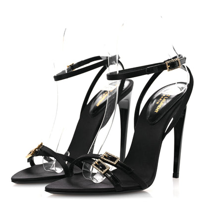 Saint Laurent Calfskin Satin Crystal Gippy 110 Sandals 36 Black 4 of 12