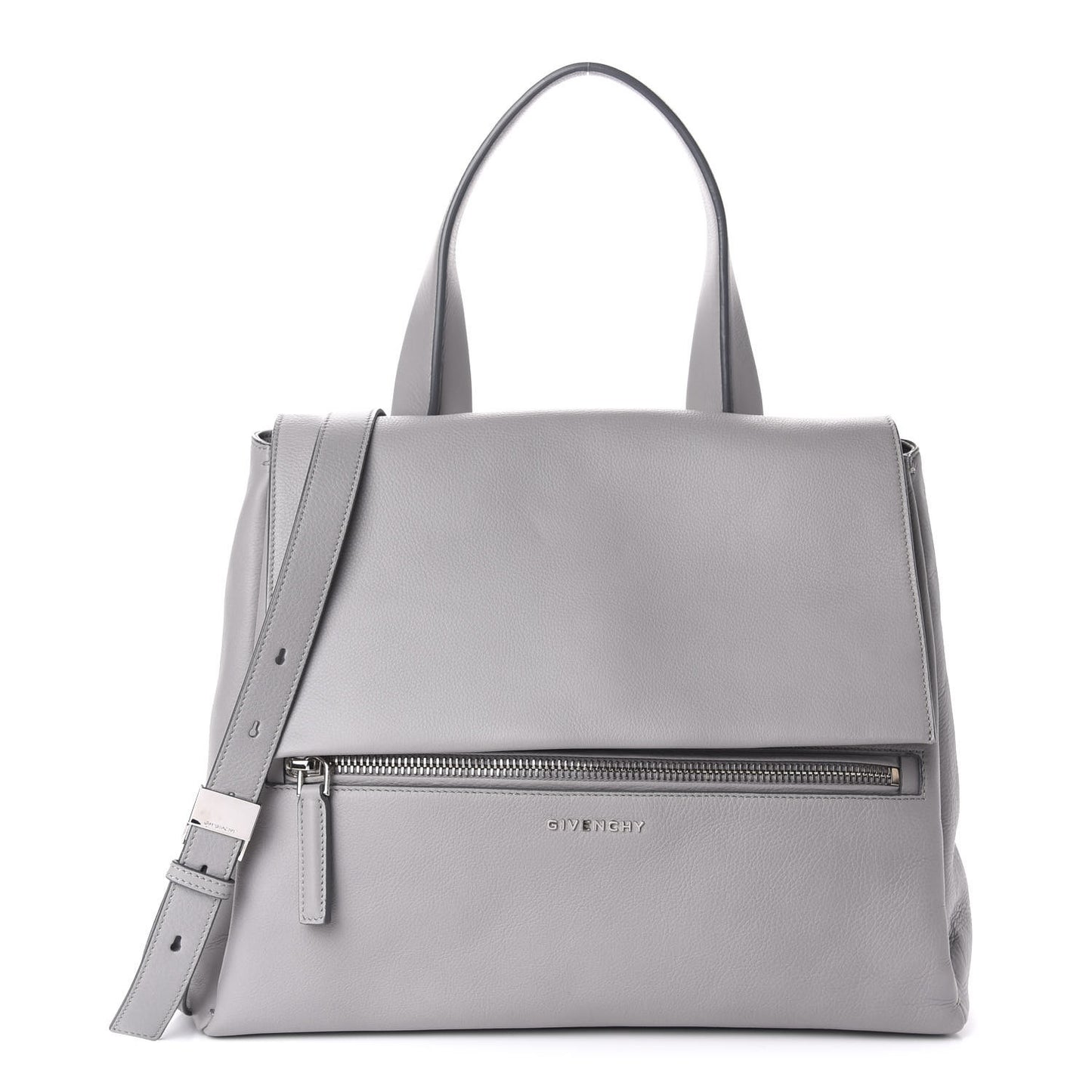 Grained Calfskin Medium Pandora Pure Flap Bag Pearl Grey
