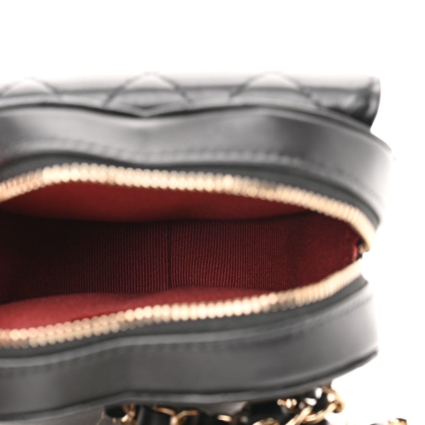 Lambskin Quilted CC In Love Heart Waist Belt Bag With Chain Black