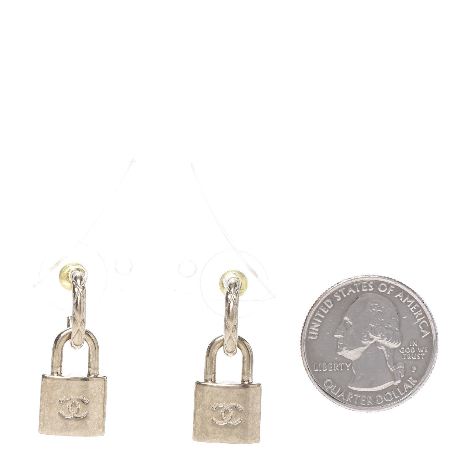 Chanel Metal Lock Drop Earrings Light Gold 2 of 5