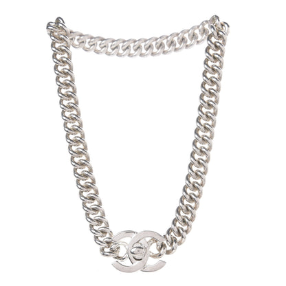 Chanel Chain Link CC Turn Lock Choker Necklace Silver 2 of 3