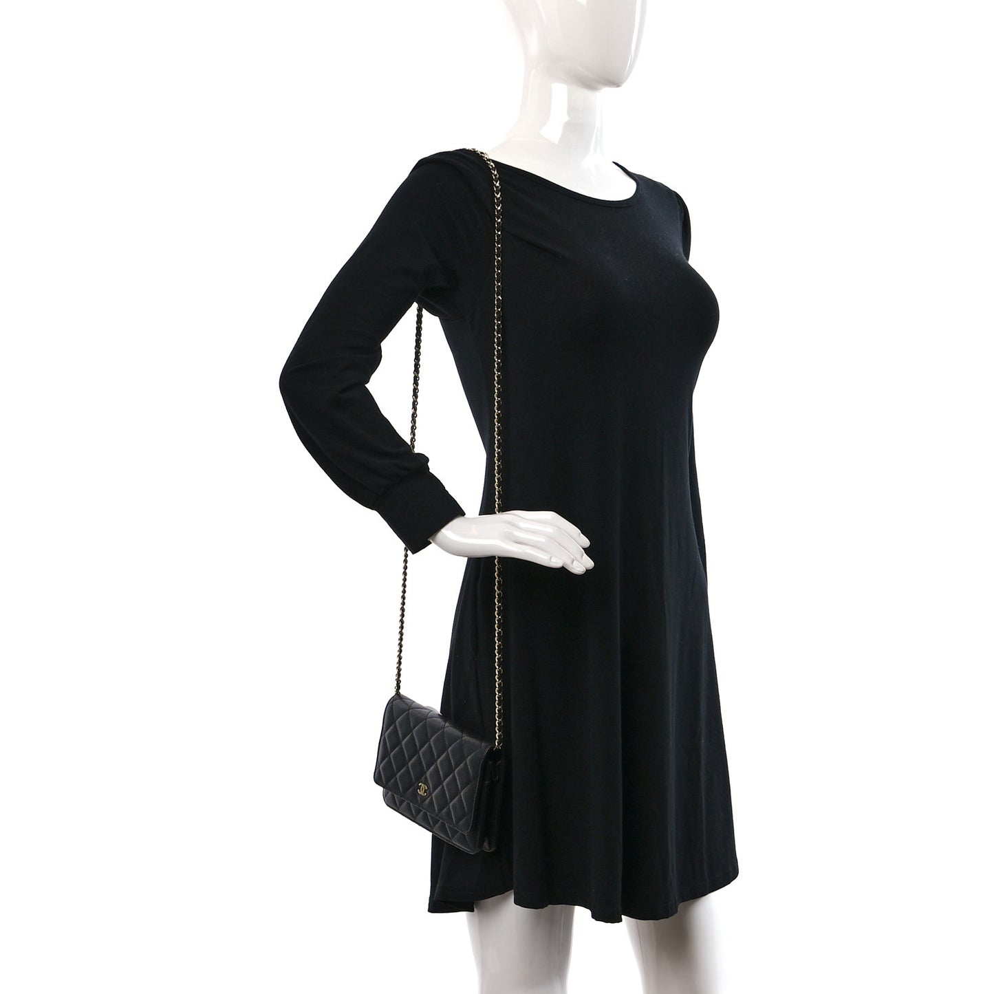 Caviar Quilted Wallet on Chain WOC Black