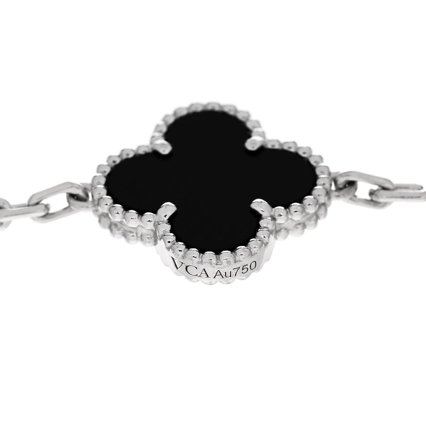18K White Gold Diamond Black Onyx 5 Motifs Vintage Alhambra Bracelet