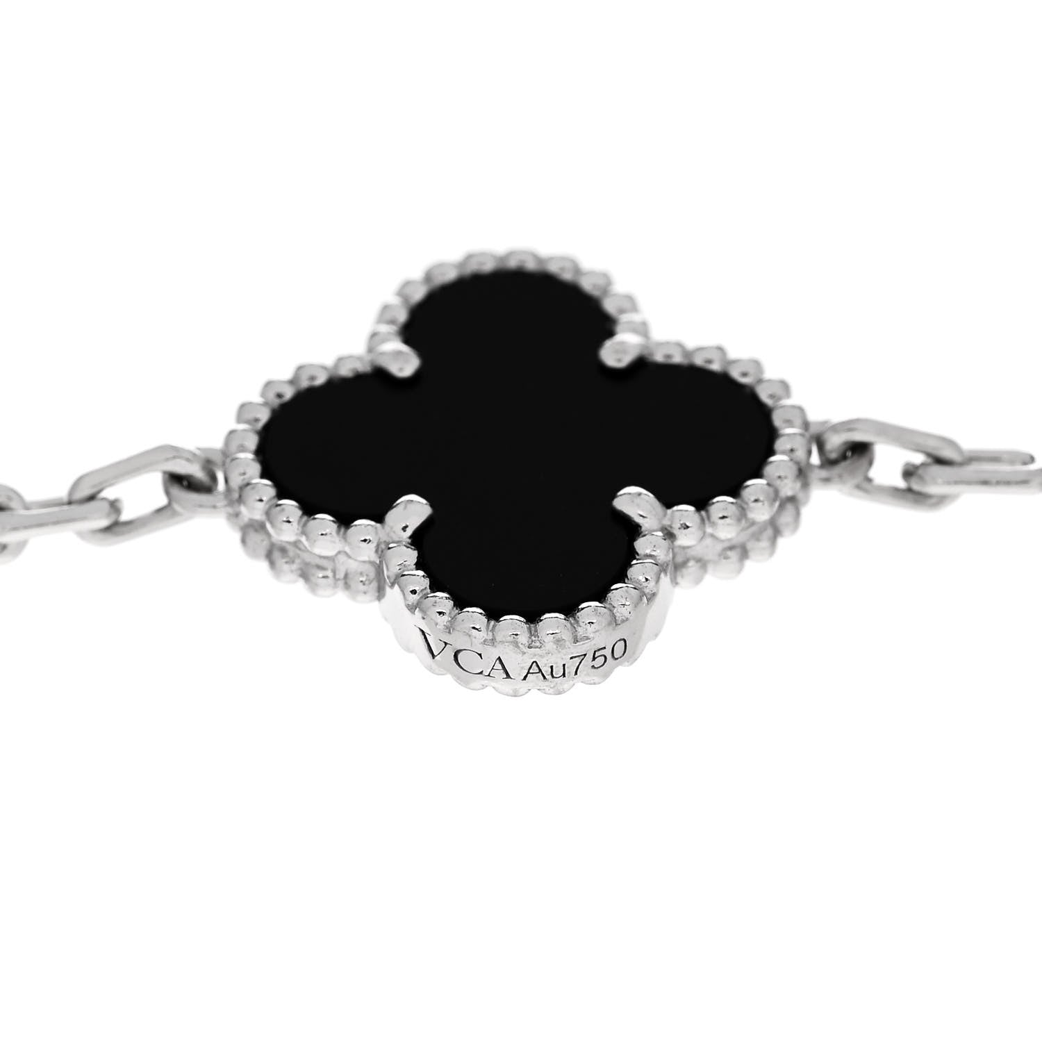 Van Cleef & Arpels 18K White Gold Diamond Black Onyx 5 Motifs Vintage Alhambra Bracelet 3 of 5