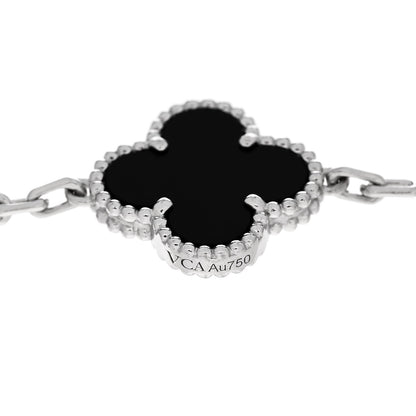 Van Cleef & Arpels 18K White Gold Diamond Black Onyx 5 Motifs Vintage Alhambra Bracelet 3 of 5