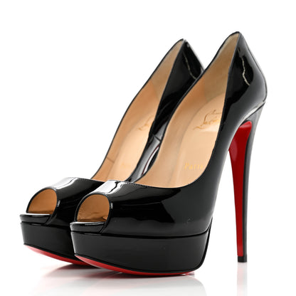 Christian Louboutin Patent Lady Peep 150 Pumps 38 Black 4 of 9