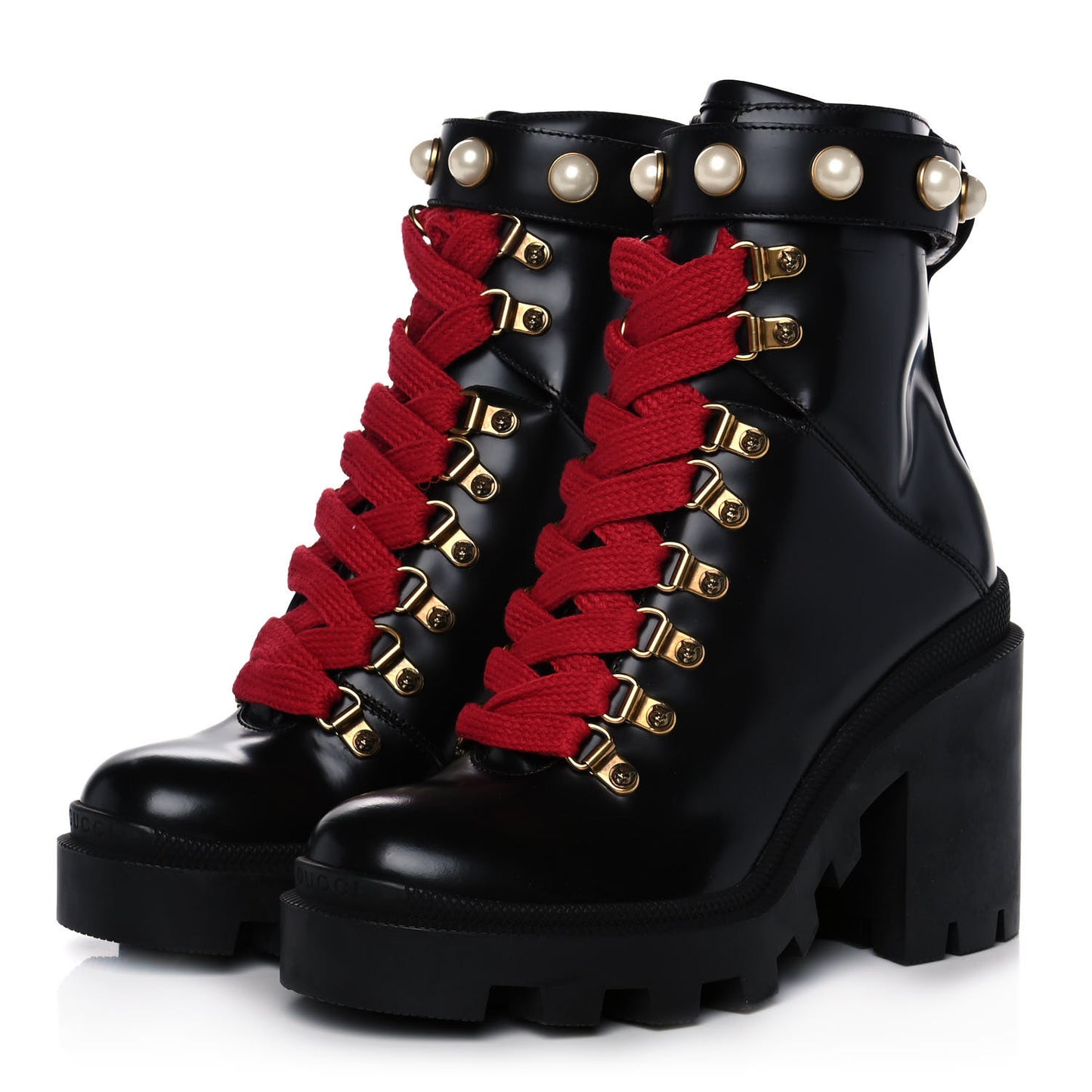 Magnum Calfskin Pearl Lace Up Combat Ankle Boots 35 Black