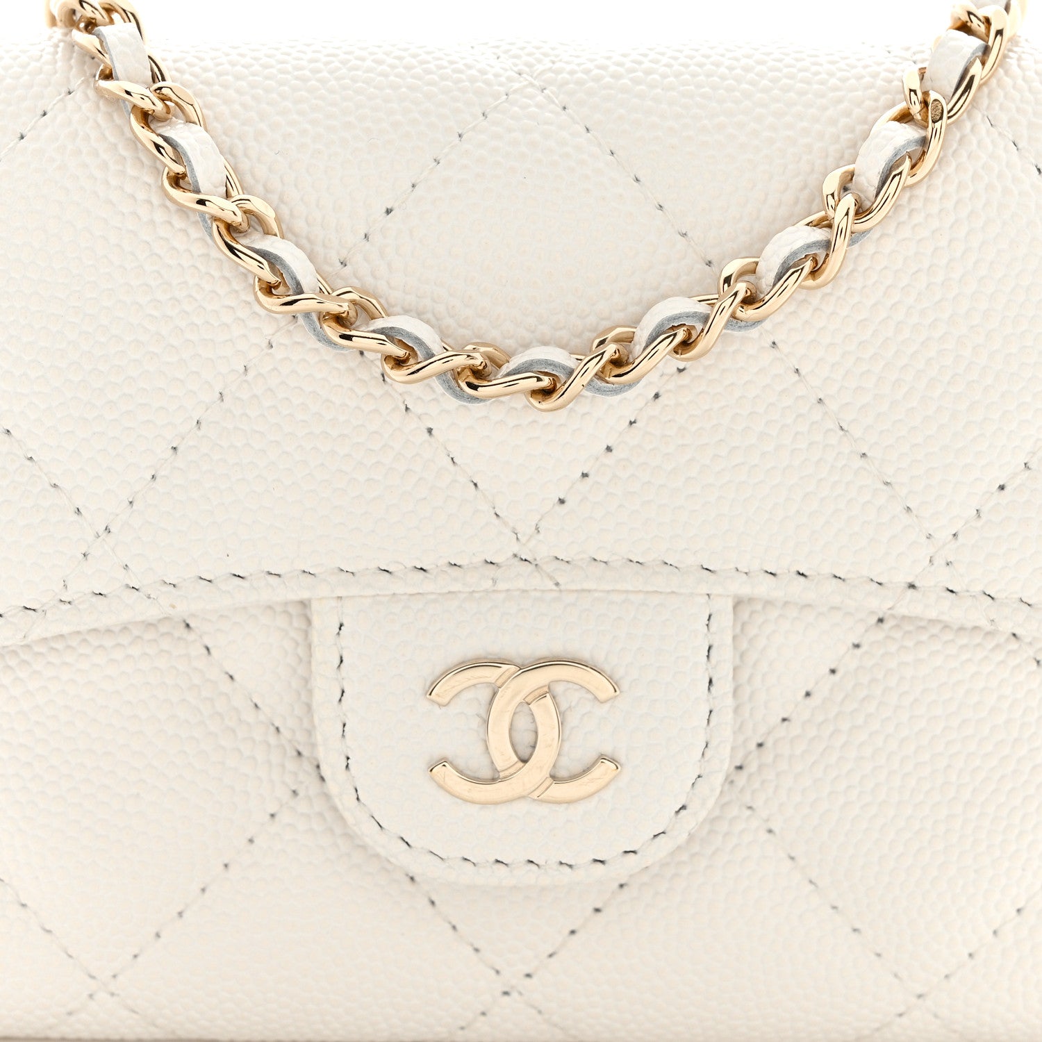 Chanel Caviar Quilted Flap Card Holder On Chain White 8 of 10