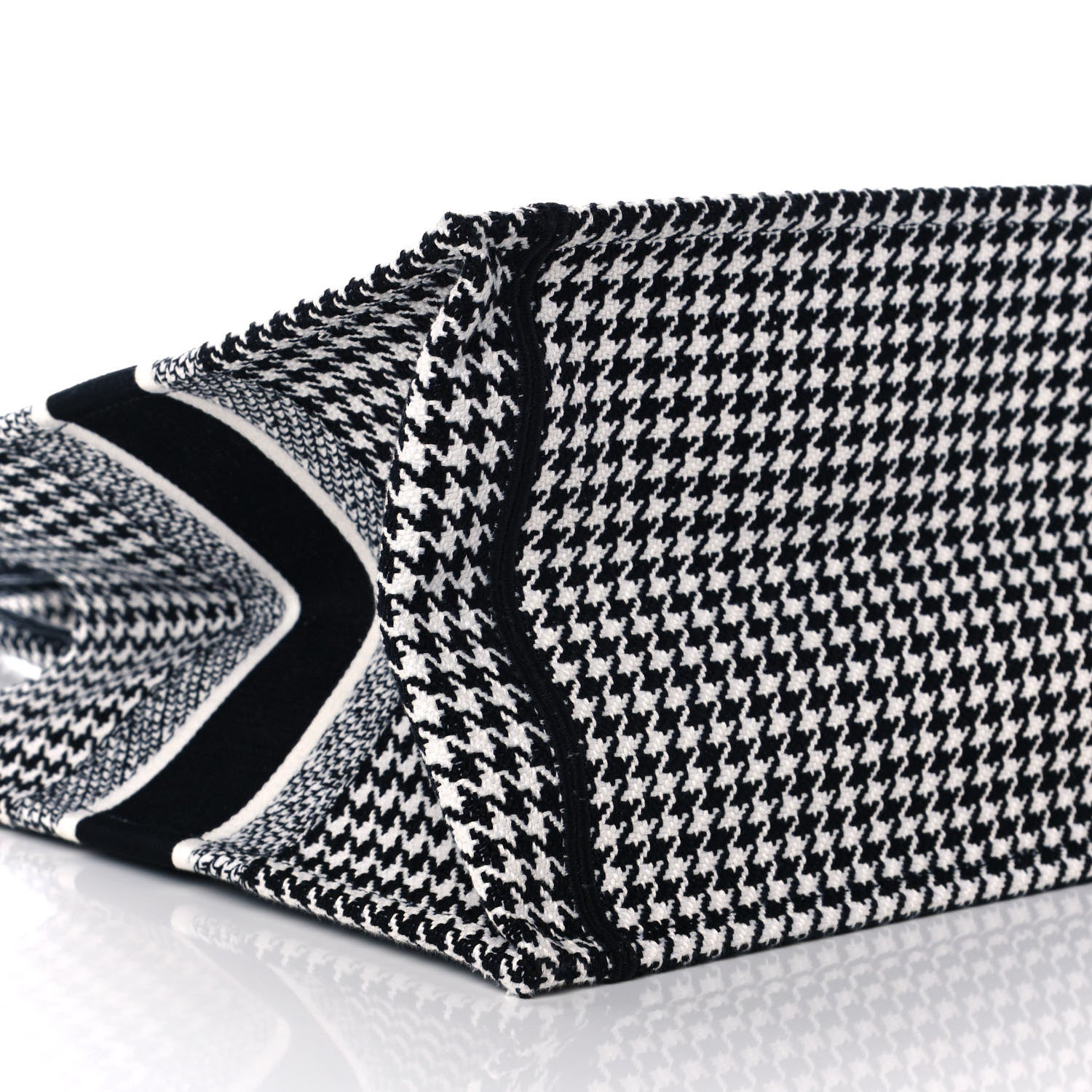 Christian Dior Canvas Houndstooth Embroidered Medium Book Tote Black White 9 of 11