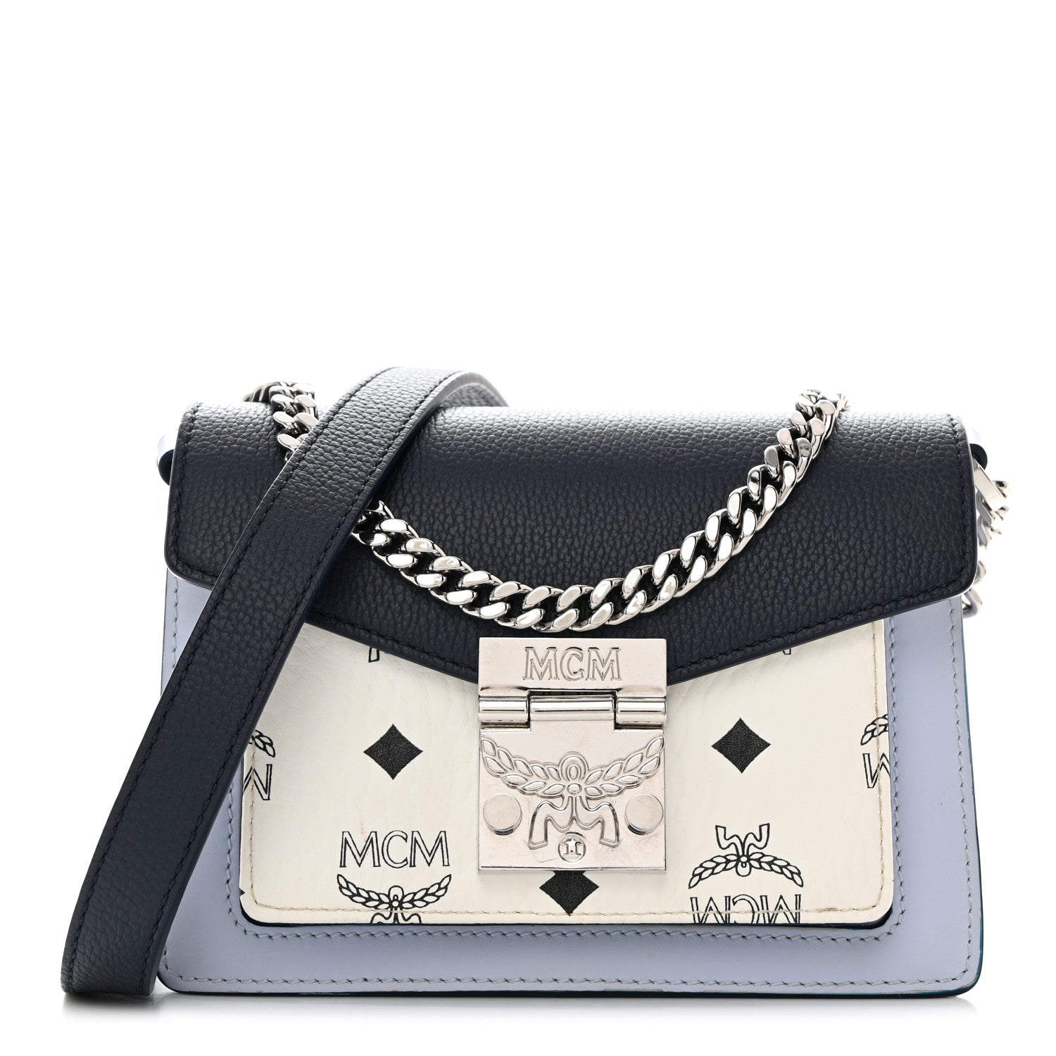 MCM Calfskin Visetos Mini Patricia Crossbody Bag Indigo White 1 of 11