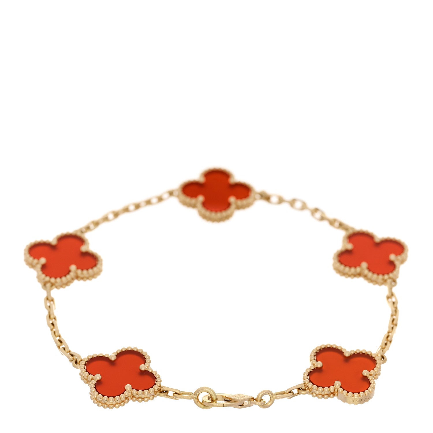 Van Cleef & Arpels 18K Yellow Gold Carnelian 5 Motifs Vintage Alhambra Bracelet 2 of 4