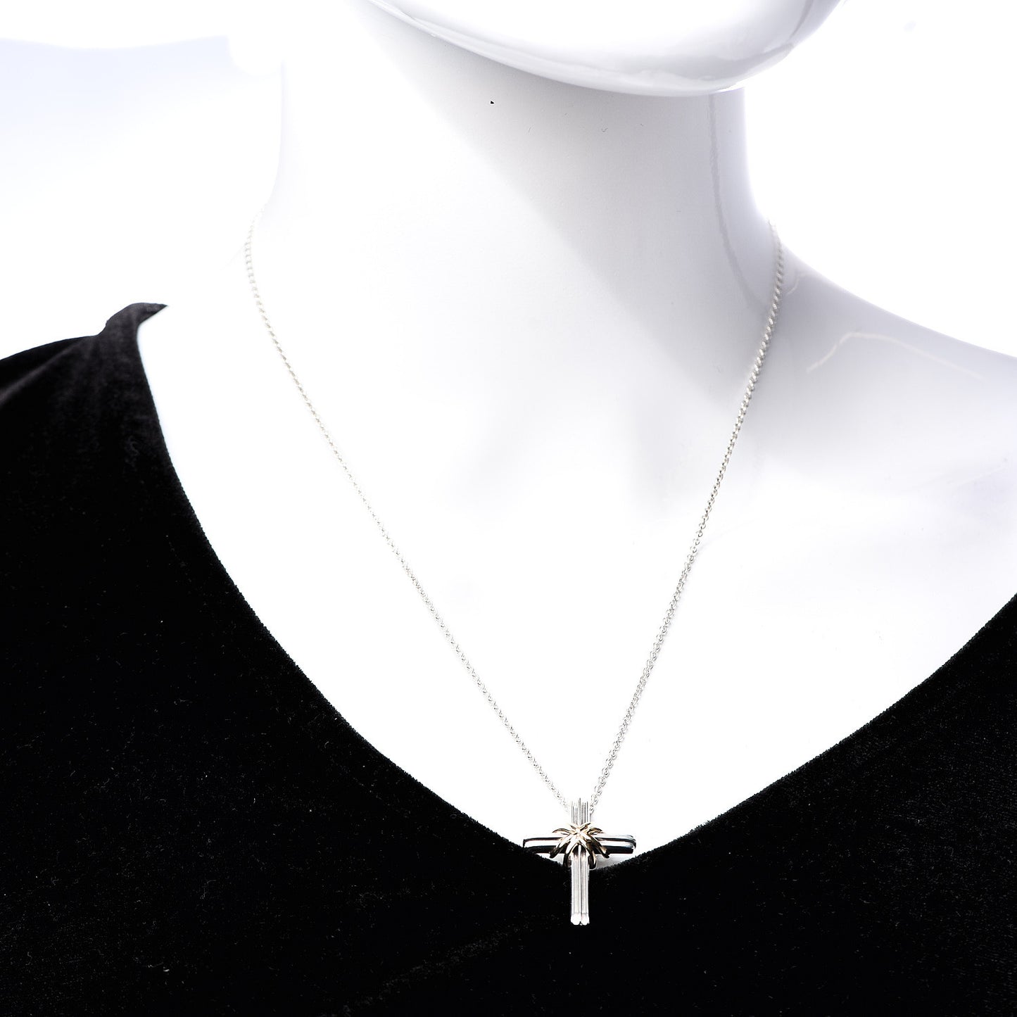 Sterling Silver 18K Yellow Gold Cross Pendant Necklace