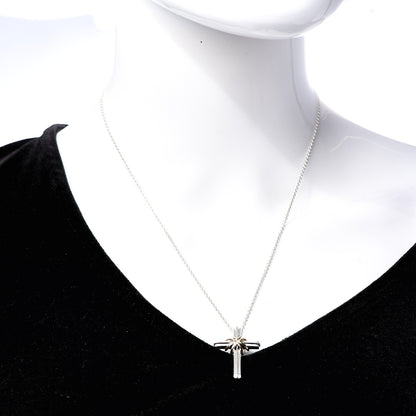 Tiffany Sterling Silver 18K Yellow Gold Cross Pendant Necklace 2 of 7