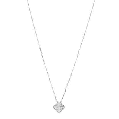 Van Cleef & Arpels 18K White Gold Diamond Guilloche Vintage Alhambra Pendant Necklace 1 of 4