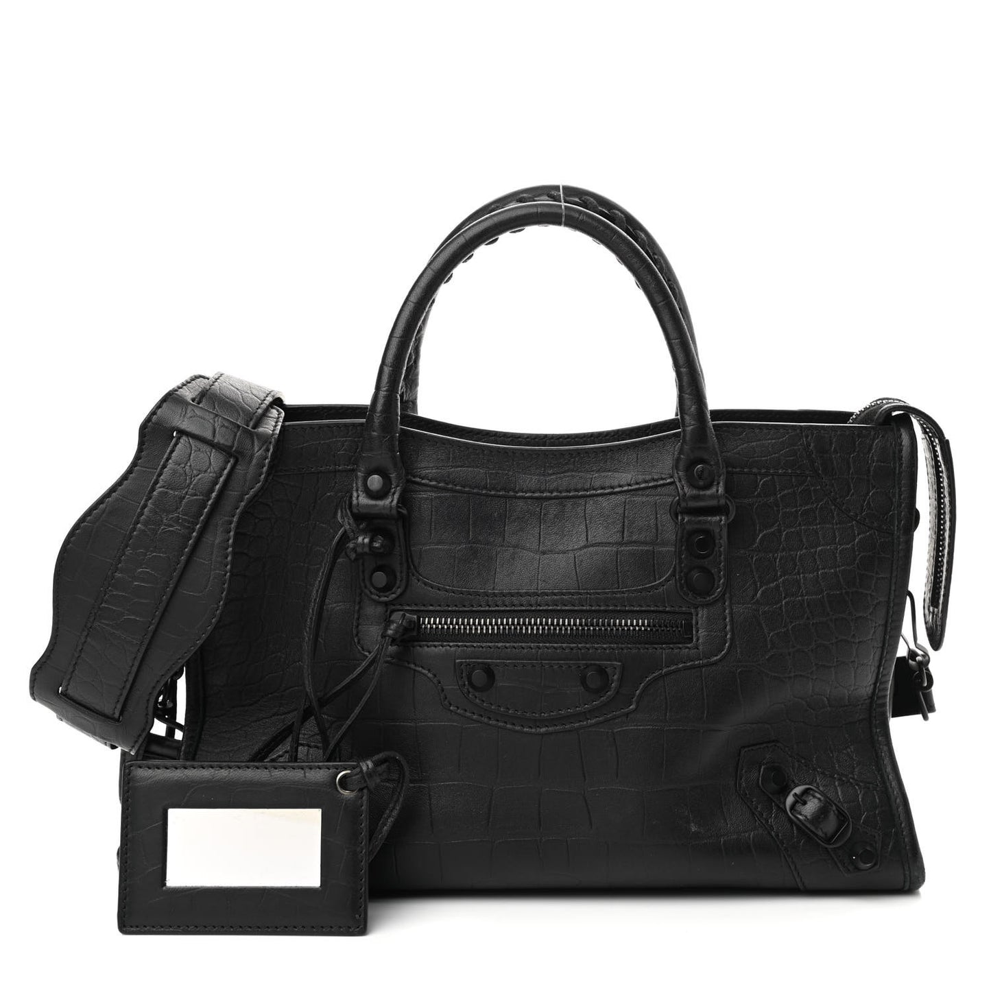 Matte Supple Lambskin Crocodile Embossed Classic Black Hardware S City Black