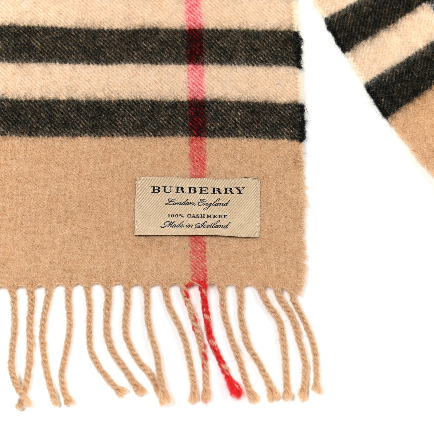 Cashmere Giant Check Fringe Scarf Archive Beige