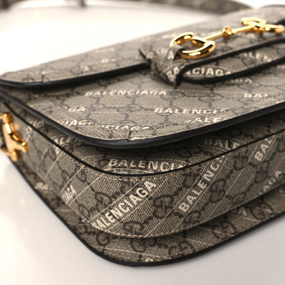 Gucci X BALENCIAGA GG Supreme Monogram Logo Print Horsebit 1955 Shoulder Bag Beige Ebony 8 of 9