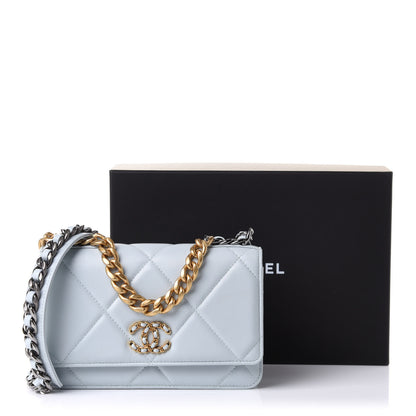 Chanel Lambskin Quilted Chanel 19 Wallet On Chain WOC Light Blue 12 of 12