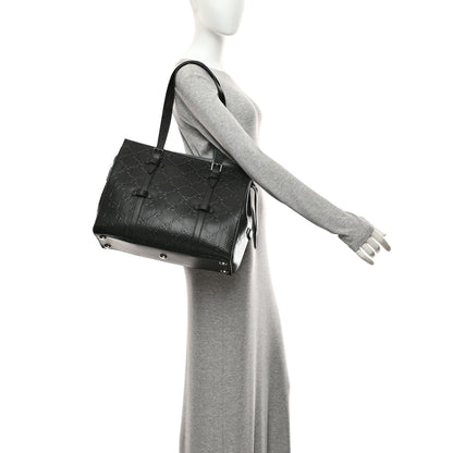 Gucci Calfskin GG Tennis Embossed Tote Bag Black 2 of 11