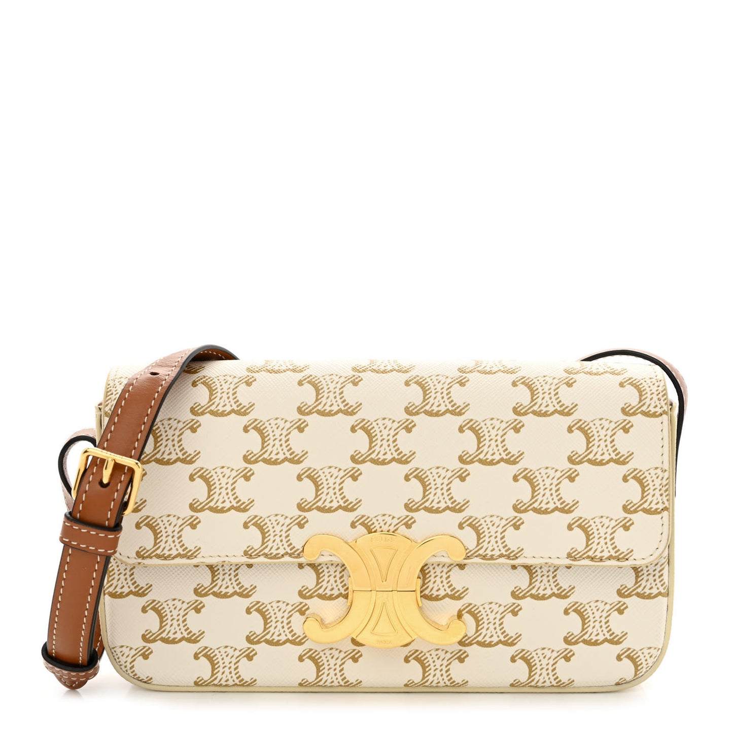 Canvas Calfskin Triomphe Shoulder Bag White