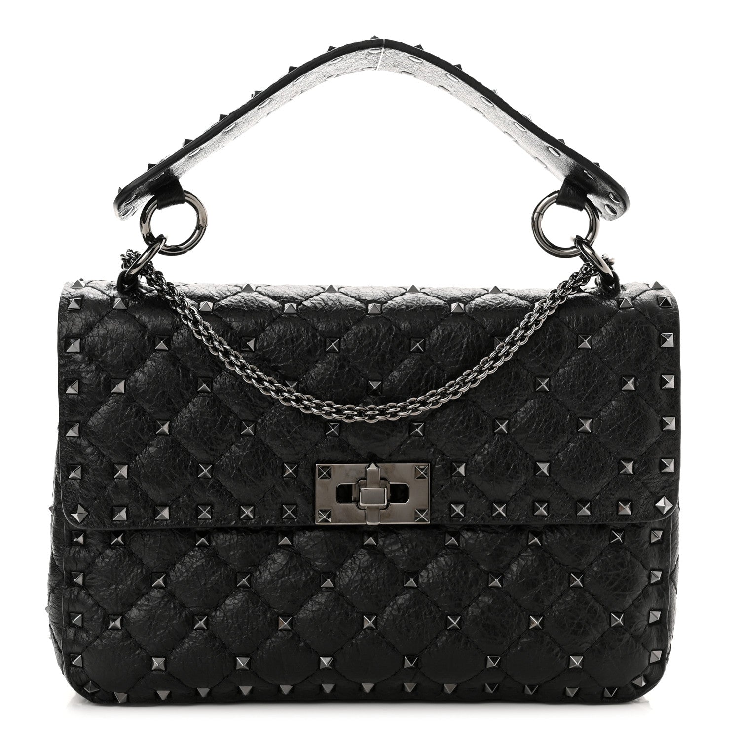 Valentino Garavani Craquele Nappa Medium Rockstud Spike Shoulder Bag Black 1 of 9