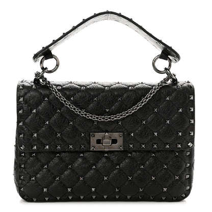 Valentino Garavani Craquele Nappa Medium Rockstud Spike Shoulder Bag Black 1 of 9