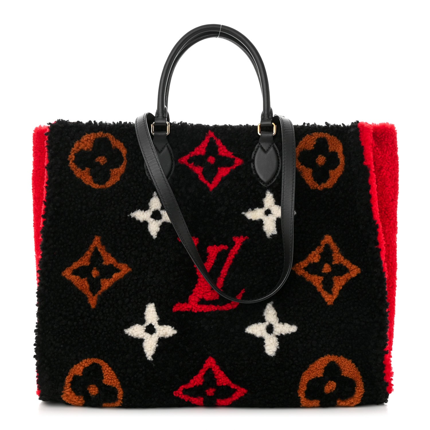 Louis Vuitton Shearling Monogram Giant Teddy Onthego GM Black Red 1 of 10